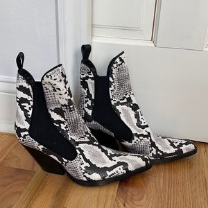 Zara Black and White Snake Print Ankle Boots